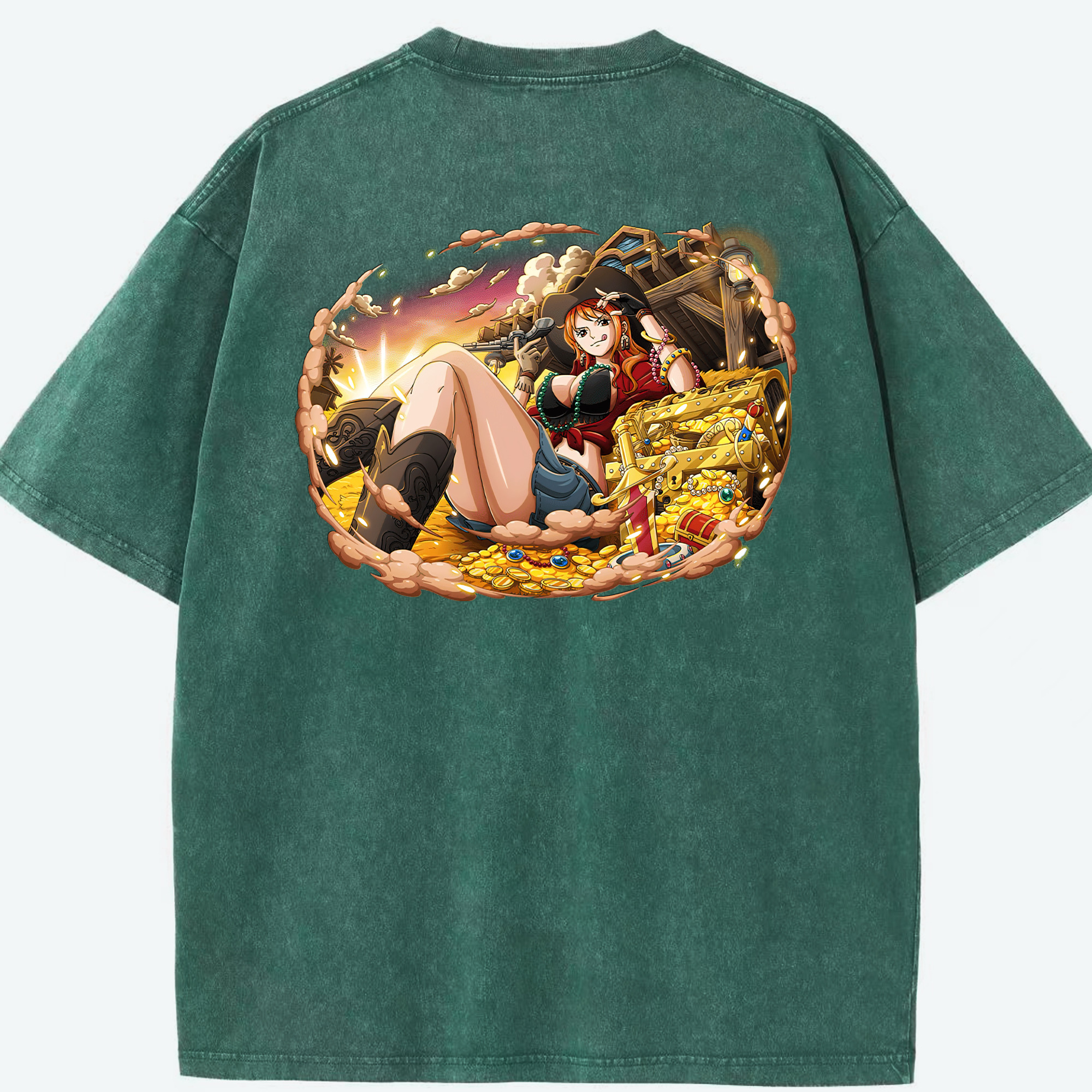 ワンピース ナミ ONE PIECE Nami 綿100% ヴィンテージ風 半袖Tシャツ（背面プリント）